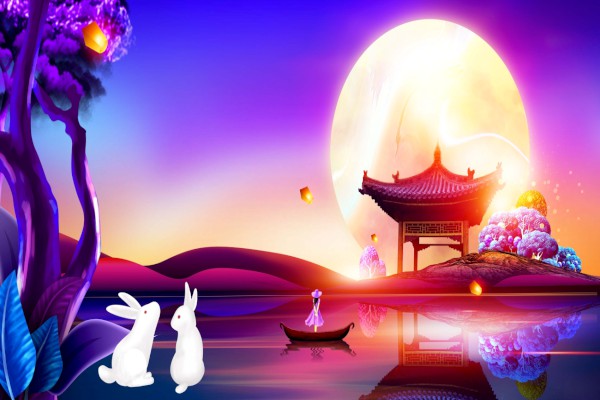 美丽的中秋节背景图，家人团圆共赏明月，传统文化情感之夜